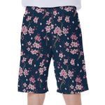 Pink Sakura Cherry Blossom Pattern Print Men's Beach Shorts