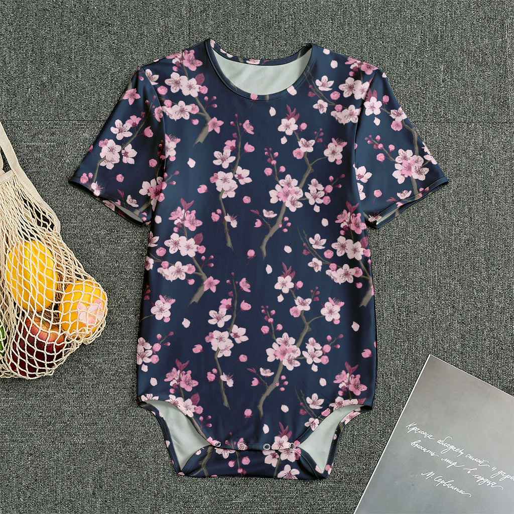 Pink Sakura Cherry Blossom Pattern Print Men's Bodysuit
