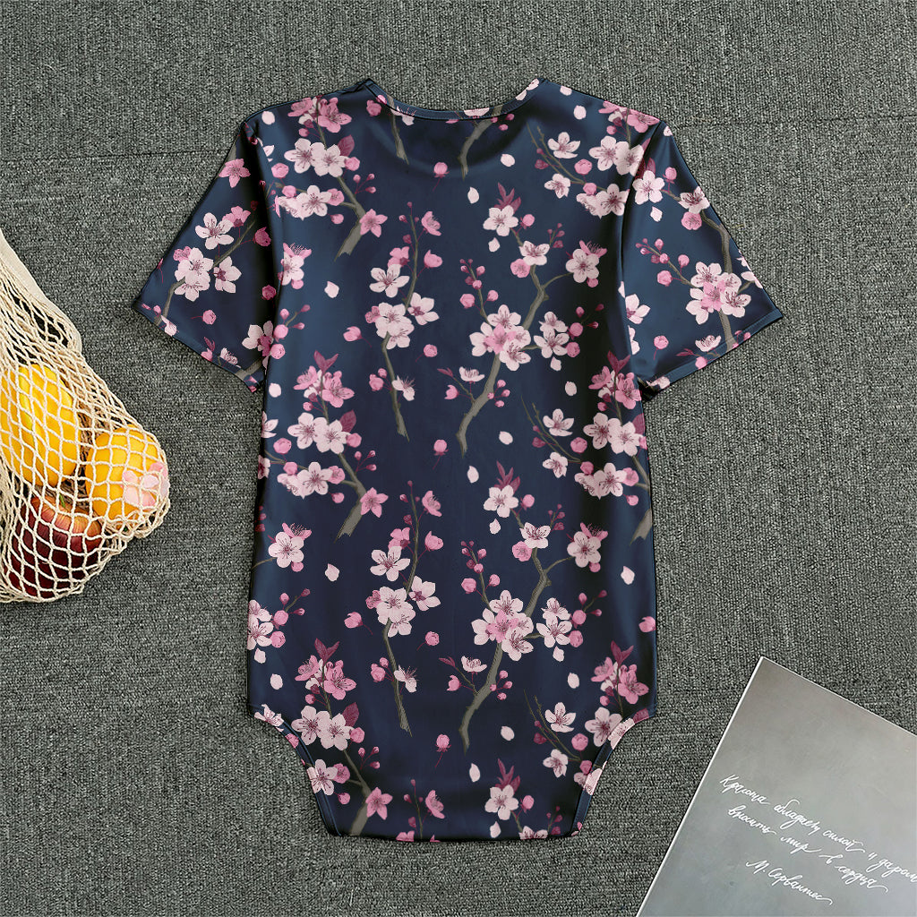 Pink Sakura Cherry Blossom Pattern Print Men's Bodysuit