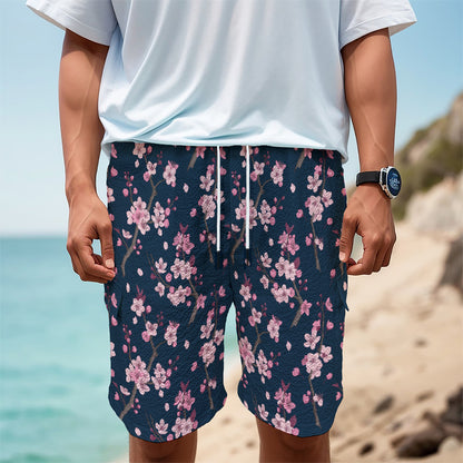 Pink Sakura Cherry Blossom Pattern Print Men's Cargo Shorts
