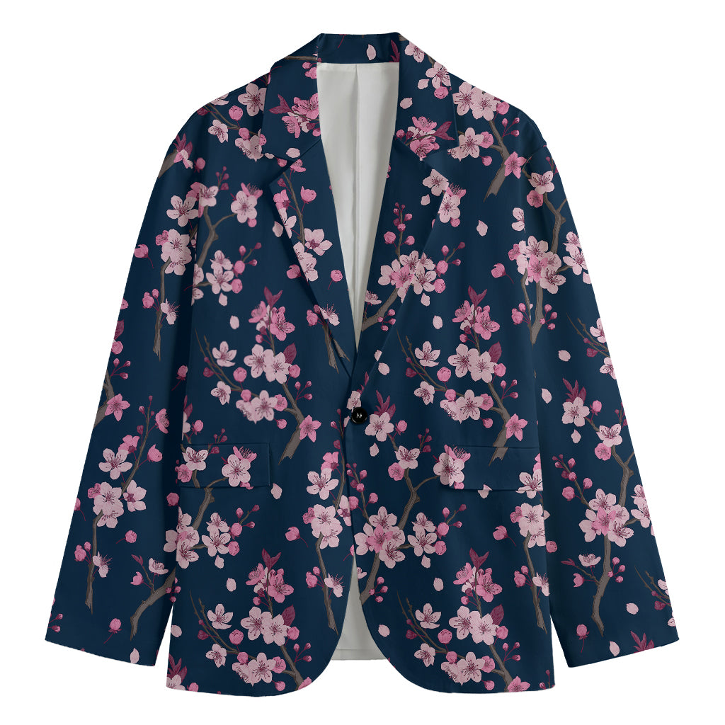 Pink Sakura Cherry Blossom Pattern Print Men's Cotton Blazer