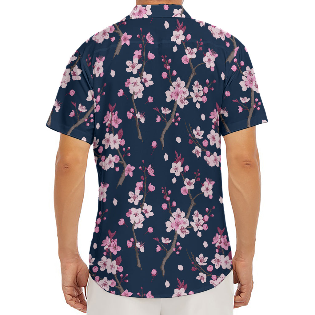 Pink Sakura Cherry Blossom Pattern Print Men's Deep V-Neck Shirt