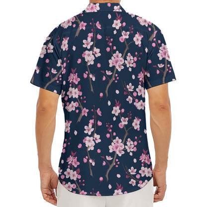Pink Sakura Cherry Blossom Pattern Print Men's Deep V-Neck Shirt