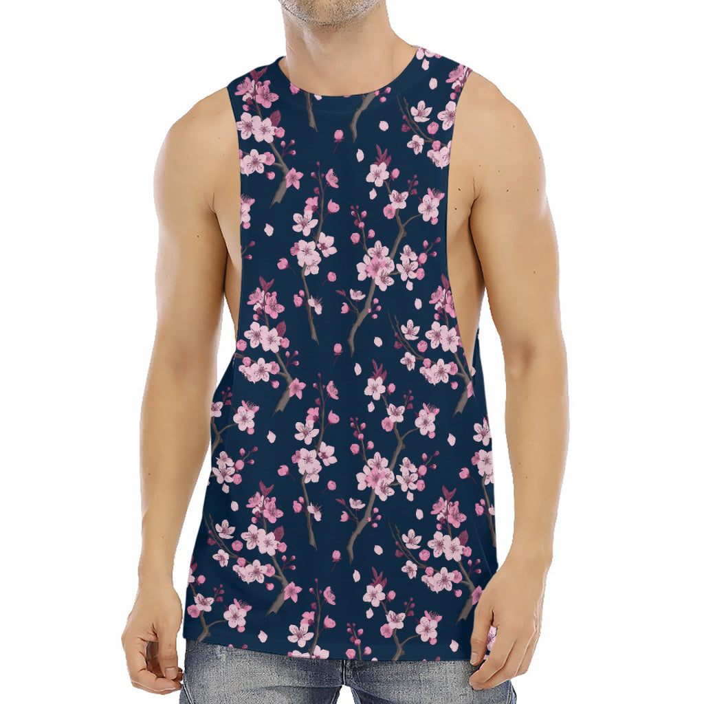 Pink Sakura Cherry Blossom Pattern Print Men's Muscle Tank Top