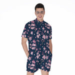 Pink Sakura Cherry Blossom Pattern Print Men's Rompers