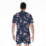 Pink Sakura Cherry Blossom Pattern Print Men's Rompers