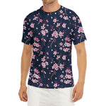 Pink Sakura Cherry Blossom Pattern Print Men's Short Sleeve Rash Guard