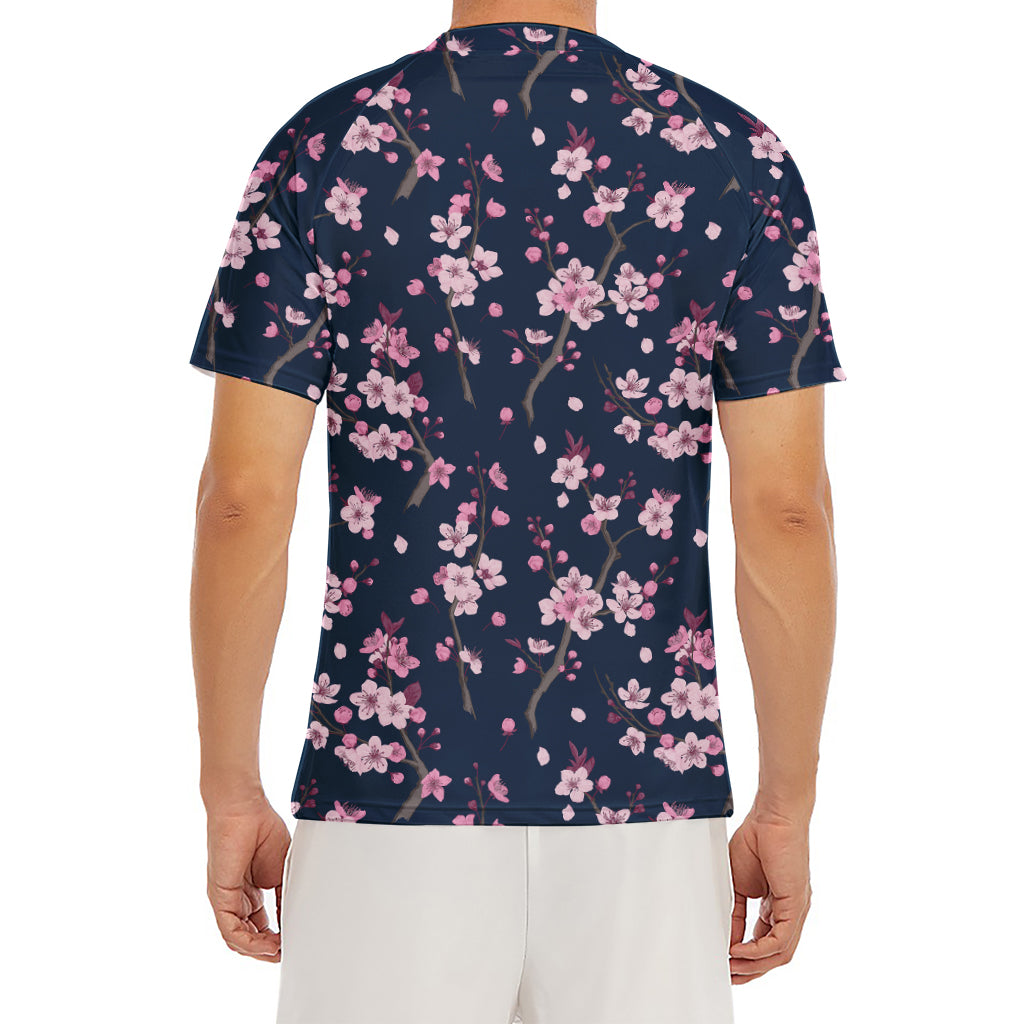 Pink Sakura Cherry Blossom Pattern Print Men's Short Sleeve Rash Guard