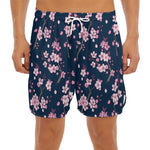 Pink Sakura Cherry Blossom Pattern Print Men's Split Running Shorts