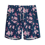 Pink Sakura Cherry Blossom Pattern Print Men's Sports Shorts