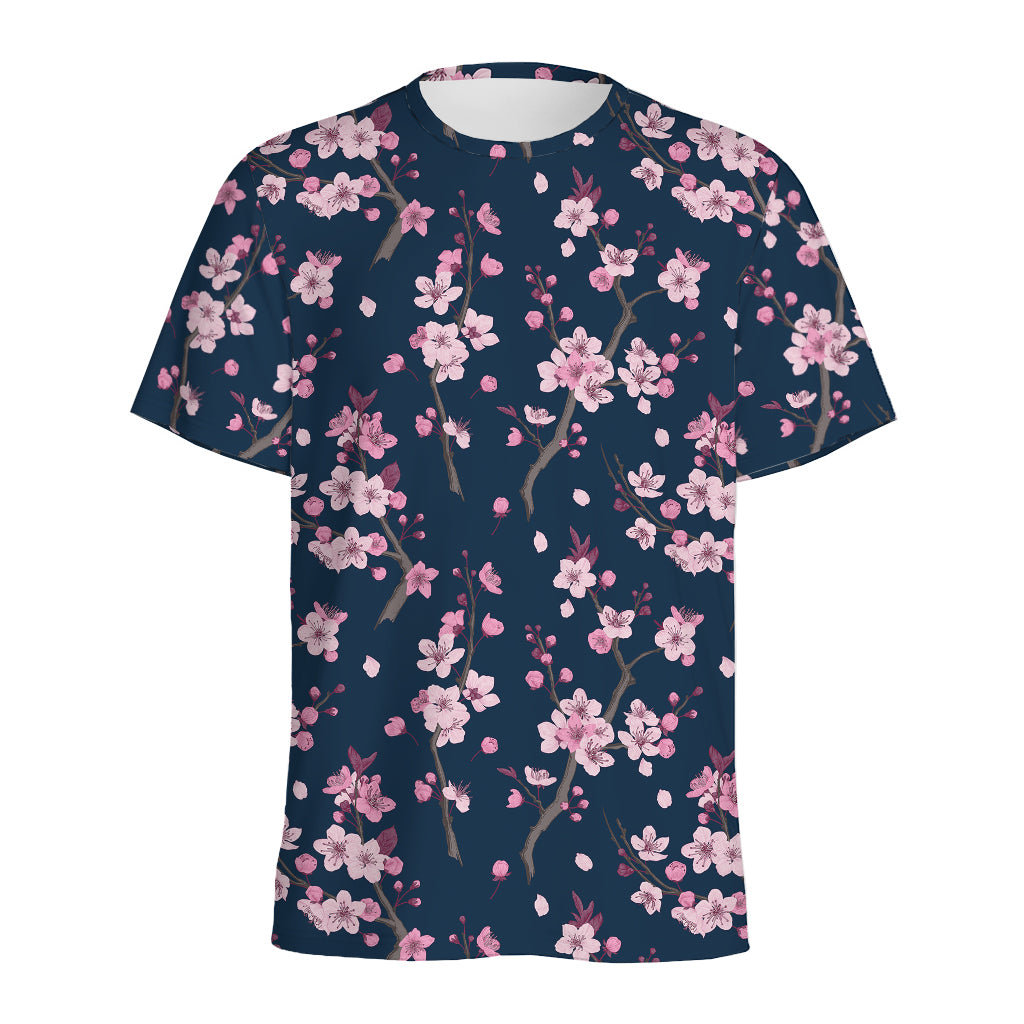 Pink Sakura Cherry Blossom Pattern Print Men's Sports T-Shirt