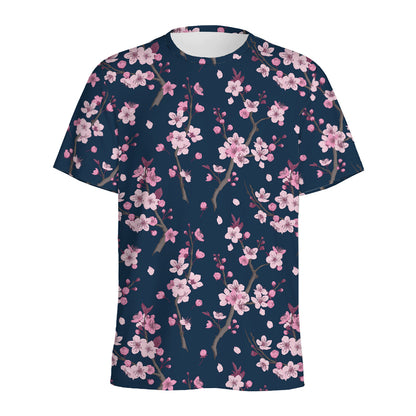Pink Sakura Cherry Blossom Pattern Print Men's Sports T-Shirt