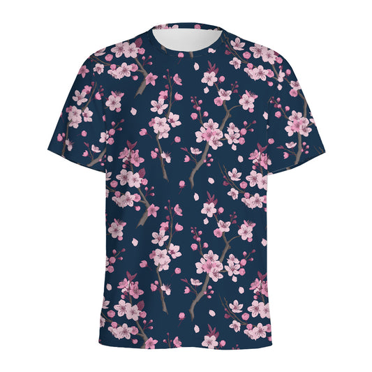 Pink Sakura Cherry Blossom Pattern Print Men's Sports T-Shirt