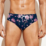 Pink Sakura Cherry Blossom Pattern Print Men's Swim Briefs