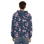 Pink Sakura Cherry Blossom Pattern Print Men's Velvet Pullover Hoodie