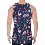 Pink Sakura Cherry Blossom Pattern Print Men's Velvet Tank Top
