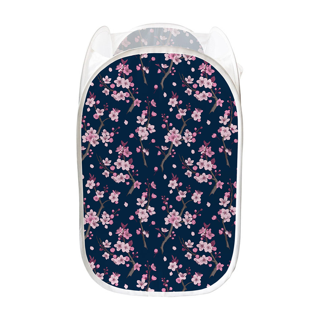 Pink Sakura Cherry Blossom Pattern Print Mesh Laundry Hamper