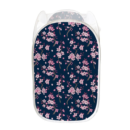 Pink Sakura Cherry Blossom Pattern Print Mesh Laundry Hamper