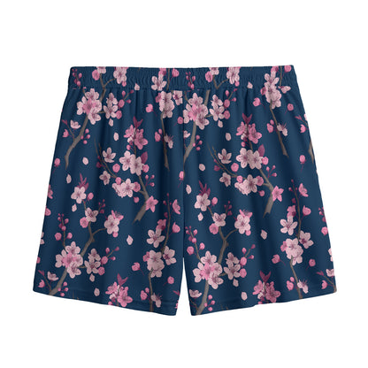 Pink Sakura Cherry Blossom Pattern Print Mesh Shorts