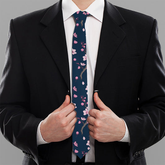 Pink Sakura Cherry Blossom Pattern Print Necktie