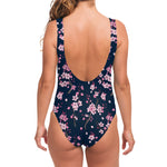 Pink Sakura Cherry Blossom Pattern Print One Piece Swimsuit
