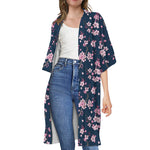 Pink Sakura Cherry Blossom Pattern Print Open Front Beach Cover Up