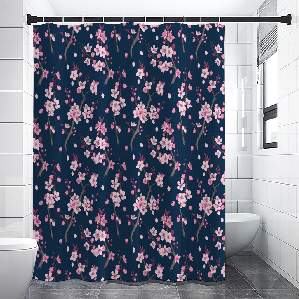 Pink Sakura Cherry Blossom Pattern Print Premium Shower Curtain