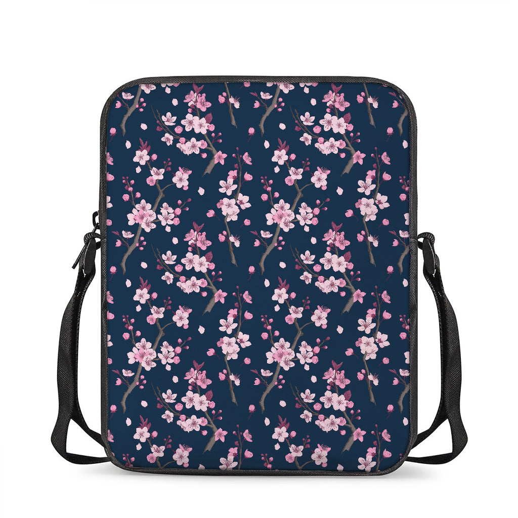 Pink Sakura Cherry Blossom Pattern Print Rectangular Crossbody Bag