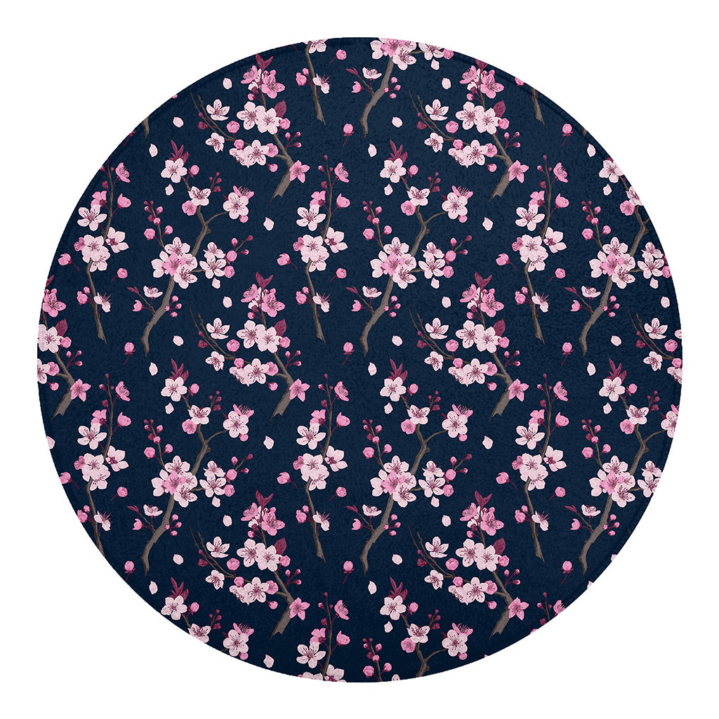 Pink Sakura Cherry Blossom Pattern Print Round Blanket