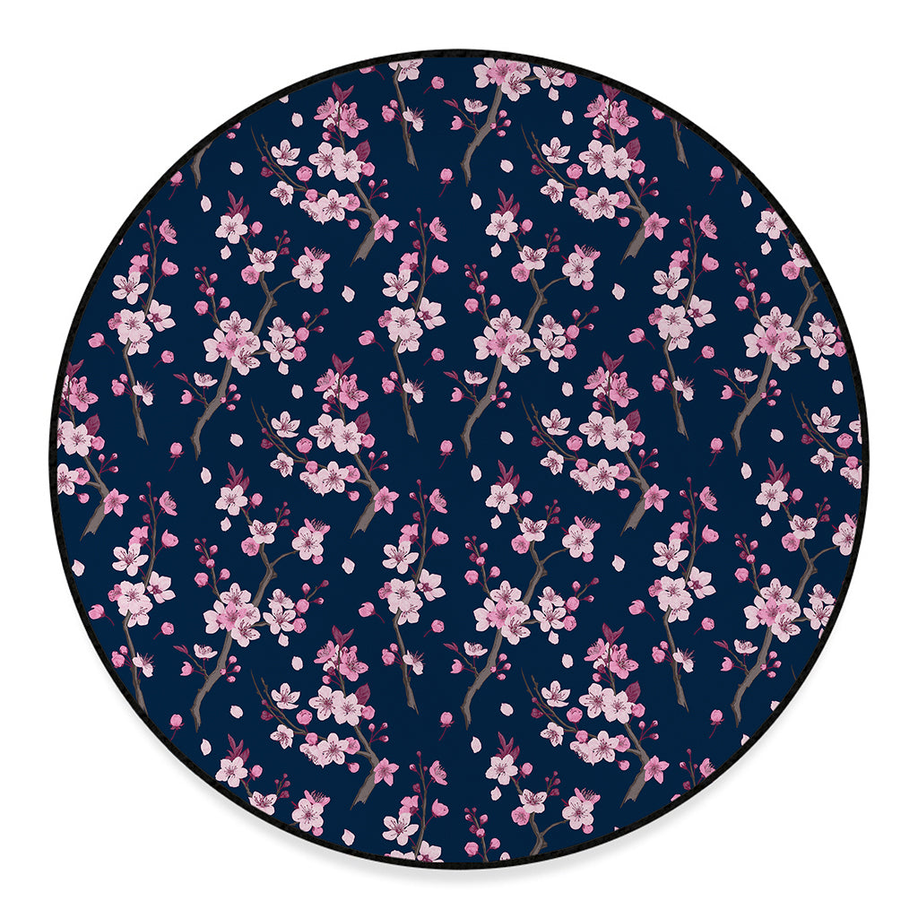 Pink Sakura Cherry Blossom Pattern Print Round Floor Mat
