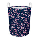 Pink Sakura Cherry Blossom Pattern Print Round Laundry Basket