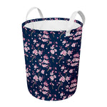 Pink Sakura Cherry Blossom Pattern Print Round Laundry Basket