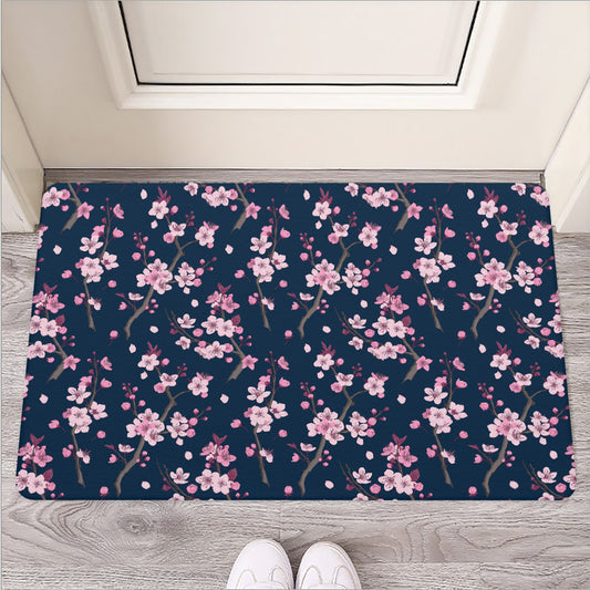 Pink Sakura Cherry Blossom Pattern Print Rubber Doormat