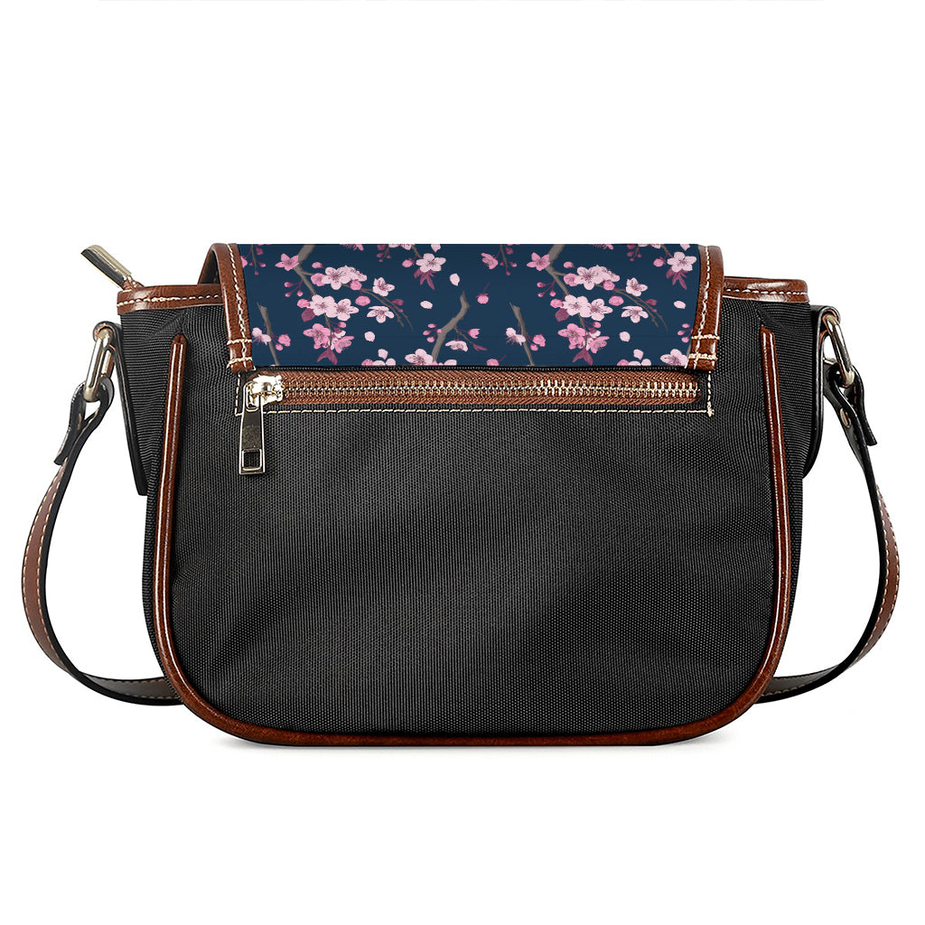 Pink Sakura Cherry Blossom Pattern Print Saddle Bag