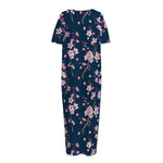 Pink Sakura Cherry Blossom Pattern Print Short Sleeve Long Nightdress