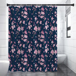Pink Sakura Cherry Blossom Pattern Print Shower Curtain