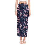 Pink Sakura Cherry Blossom Pattern Print Side Slit Maxi Skirt