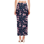 Pink Sakura Cherry Blossom Pattern Print Side Slit Maxi Skirt