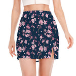 Pink Sakura Cherry Blossom Pattern Print Side Slit Mini Skirt
