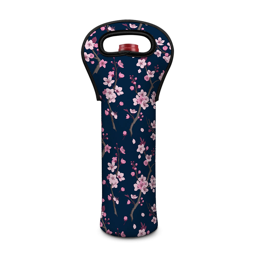 Pink Sakura Cherry Blossom Pattern Print Single Neoprene Wine Tote