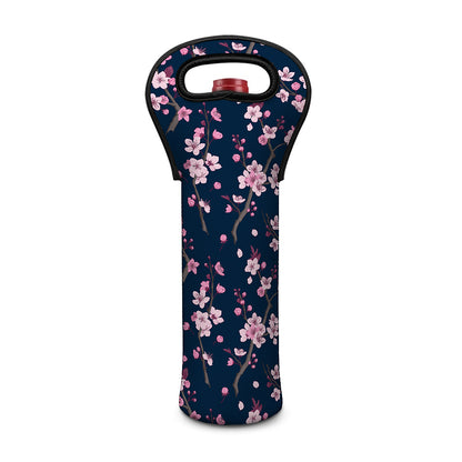 Pink Sakura Cherry Blossom Pattern Print Single Neoprene Wine Tote