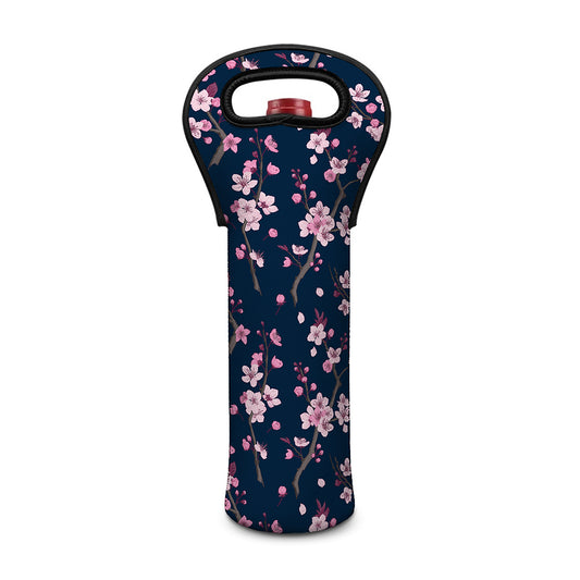 Pink Sakura Cherry Blossom Pattern Print Single Neoprene Wine Tote