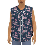 Pink Sakura Cherry Blossom Pattern Print Sleeveless Baseball Jersey