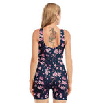 Pink Sakura Cherry Blossom Pattern Print Sleeveless One Piece Swimsuit