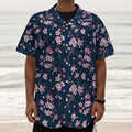 Pink Sakura Cherry Blossom Pattern Print Textured Short Sleeve Shirt