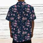 Pink Sakura Cherry Blossom Pattern Print Textured Short Sleeve Shirt