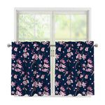Pink Sakura Cherry Blossom Pattern Print Tier Curtains