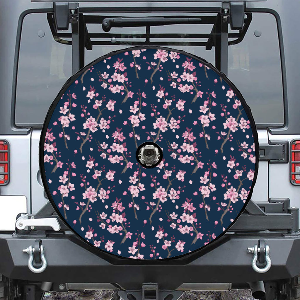 Pink Sakura Cherry Blossom Pattern Print Tire Cover With Camera Hole