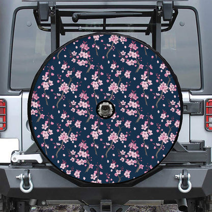 Pink Sakura Cherry Blossom Pattern Print Tire Cover With Camera Hole