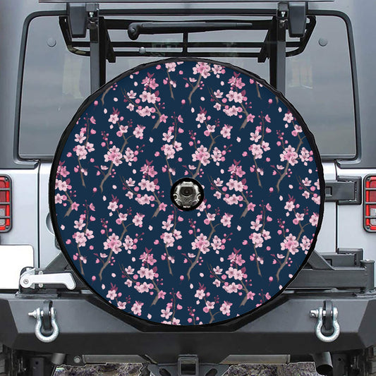 Pink Sakura Cherry Blossom Pattern Print Tire Cover With Camera Hole